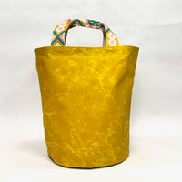 Yellow Waxed Canvas Tall Round Bottom Knitting Craft Tote Bag