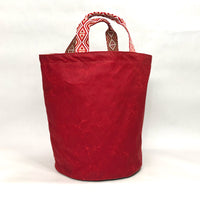 Red Waxed Canvas Tall Round Bottom Knitting Craft Tote Bag