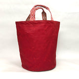 Red Waxed Canvas Tall Round Bottom Knitting Craft Tote Bag