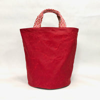 Red Waxed Canvas Tall Round Bottom Knitting Craft Tote Bag