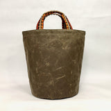 Oak Brown Waxed Canvas Tall Round Bottom Knitting Craft Tote Bag