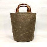 Oak Brown Waxed Canvas Tall Round Bottom Knitting Craft Tote Bag