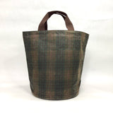 Brown Plaid Waxed Canvas Tall Round Bottom Knitting Craft Tote Bag