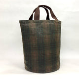 Brown Plaid Waxed Canvas Tall Round Bottom Knitting Craft Tote Bag