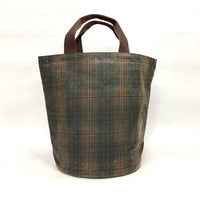 Brown Plaid Waxed Canvas Tall Round Bottom Knitting Craft Tote Bag