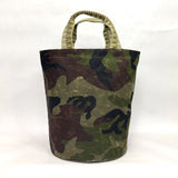 Camouflage Waxed Canvas Tall Round Bottom Knitting Craft Tote Bag