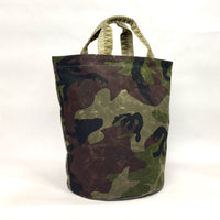 Camouflage Waxed Canvas Tall Round Bottom Knitting Craft Tote Bag