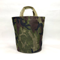 Camouflage Waxed Canvas Tall Round Bottom Knitting Craft Tote Bag