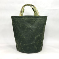 Hunter Green Waxed Canvas Tall Round Bottom Knitting Craft Tote Bag