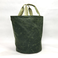 Hunter Green Waxed Canvas Tall Round Bottom Knitting Craft Tote Bag