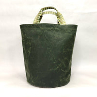 Hunter Green Waxed Canvas Tall Round Bottom Knitting Craft Tote Bag