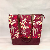 Orchid Burgundy / Waxed Canvas Zipper Closure Tote Bag with Leather Straps