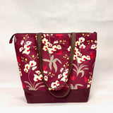 Orchid Burgundy / Waxed Canvas Zipper Closure Tote Bag with Leather Straps