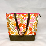Ambrosia / Waxed Canvas Zipper Closure Tote Bag with Leather Straps