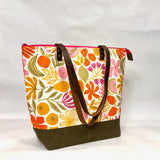Ambrosia / Waxed Canvas Zipper Closure Tote Bag with Leather Straps