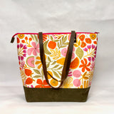Ambrosia / Waxed Canvas Zipper Closure Tote Bag with Leather Straps