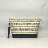 Musical Notes Natural  XL Zipper Knitting Project Craft Wedge Bag with Detachable Leather Wrist Strap