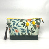 Citrus Grove Mint  XL Zipper Knitting Project Craft Wedge Bag with Detachable Leather Wrist Strap