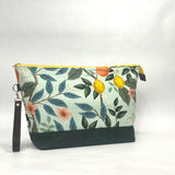 Citrus Grove Mint  XL Zipper Knitting Project Craft Wedge Bag with Detachable Leather Wrist Strap