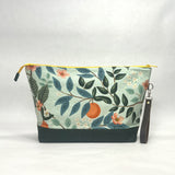 Citrus Grove Mint  XL Zipper Knitting Project Craft Wedge Bag with Detachable Leather Wrist Strap