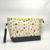 Catch Me Natural XL Zipper Knitting Project Craft Wedge Bag with Detachable Leather Wrist Strap