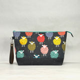 Rainbow Sheep XL Zipper Knitting Project Craft Wedge Bag with Detachable Leather Wrist Strap
