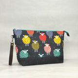 Rainbow Sheep XL Zipper Knitting Project Craft Wedge Bag with Detachable Leather Wrist Strap