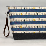 Fishing Cats XL Zipper Knitting Project Craft Bag with Detachable Leather Wrist Strap
