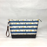Fishing Cats XL Zipper Knitting Project Craft Bag with Detachable Leather Wrist Strap