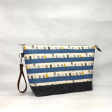Fishing Cats XL Zipper Knitting Project Craft Bag with Detachable Leather Wrist Strap