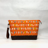 Train Ride Cats Orange XL Zipper Knitting Project Craft Bag with Detachable Leather Wrist Strap