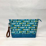 Laundry Cats Teal XL Zipper Knitting Project Craft Bag with Detachable Leather Wrist Strap