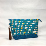 Laundry Cats Teal XL Zipper Knitting Project Craft Bag with Detachable Leather Wrist Strap