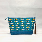 Laundry Cats Teal XL Zipper Knitting Project Craft Bag with Detachable Leather Wrist Strap