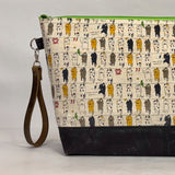 Laundry Cats Natural XL Zipper Knitting Project Craft Bag with Detachable Leather Wrist Strap
