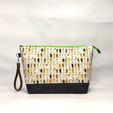 Laundry Cats Natural XL Zipper Knitting Project Craft Bag with Detachable Leather Wrist Strap