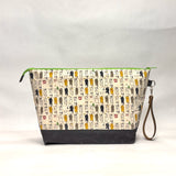 Laundry Cats Natural XL Zipper Knitting Project Craft Bag with Detachable Leather Wrist Strap