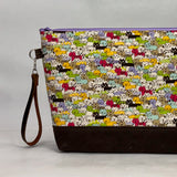 Full of Cats XL Zipper Knitting Project Craft Bag with Detachable Leather Wrist Strap