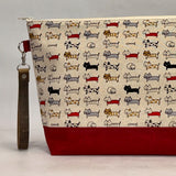 Long Cats XL Zipper Knitting Project Craft Bag with Detachable Leather Wrist Strap