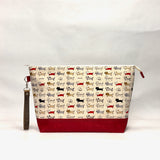 Long Cats XL Zipper Knitting Project Craft Bag with Detachable Leather Wrist Strap