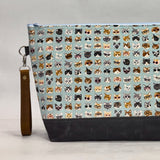 Cool Cats Sky XL Zipper Knitting Project Craft Bag with Detachable Leather Wrist Strap