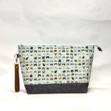 Cool Cats Sky XL Zipper Knitting Project Craft Bag with Detachable Leather Wrist Strap
