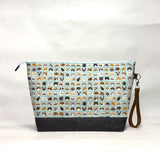 Cool Cats Sky XL Zipper Knitting Project Craft Bag with Detachable Leather Wrist Strap