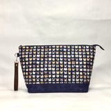 Cool Cats Navy XL Zipper Knitting Project Craft Bag with Detachable Leather Wrist Strap
