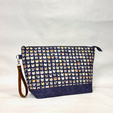 Cool Cats Navy XL Zipper Knitting Project Craft Bag with Detachable Leather Wrist Strap