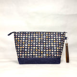 Cool Cats Navy XL Zipper Knitting Project Craft Bag with Detachable Leather Wrist Strap