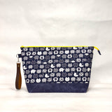 Cat Faces XL Zipper Knitting Project Craft Bag with Detachable Leather Wrist Strap