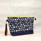 Cat Faces XL Zipper Knitting Project Craft Bag with Detachable Leather Wrist Strap