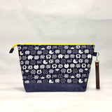 Cat Faces XL Zipper Knitting Project Craft Bag with Detachable Leather Wrist Strap