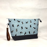 Tuxedo Cats XL Zipper Knitting Project Craft Bag with Detachable Leather Wrist Strap